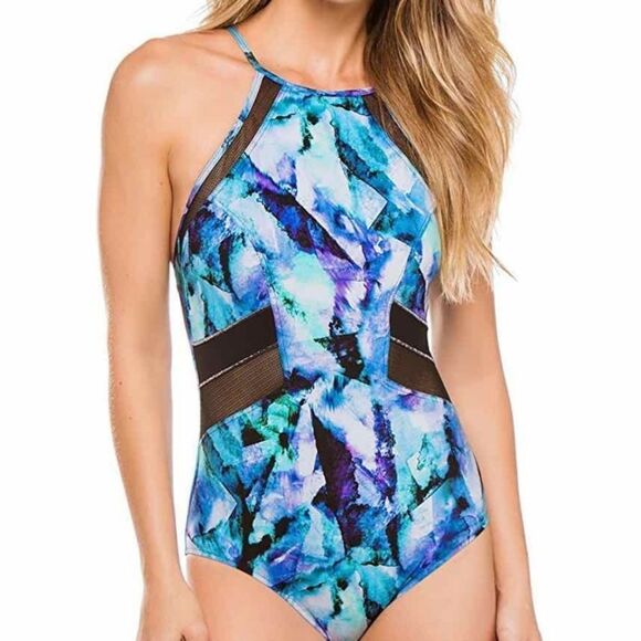 Profile Sport by Gottex Moonstone Mesh Inset X-Back One Piece Swimsuitsize 8 - Picture 1 of 9
